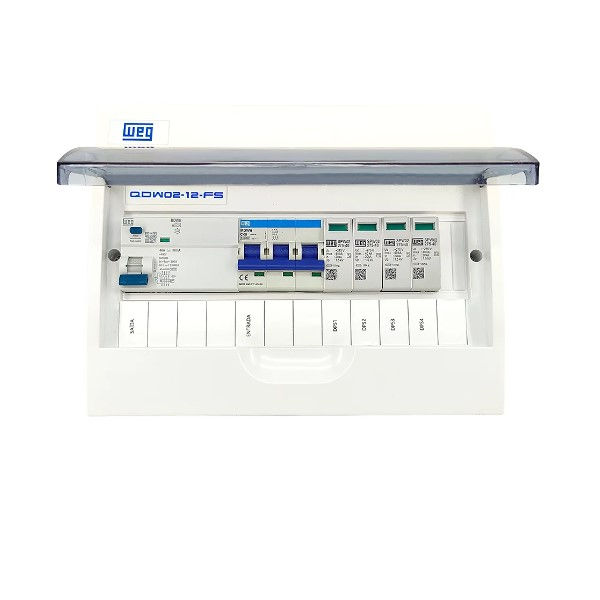 Caixa Proteção Trifásica PVC para Carregador Veicular 12 kW com Visor Transparente com Disjuntor 40A Dr(a) e DPS(2) 220/380VCA