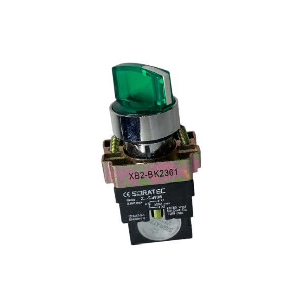 Chave Seletora Iluminada 2 Posições 6A 24VCA/CC 22 mm com Alavanca 1NA Verde