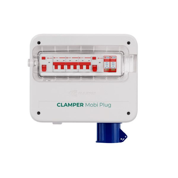 Caixa Proteção PVC para Carregador Veicular 8 kW com Visor Transparente com Disjuntor 40A Dr(a) e DPS(3) Cinza 220VCA (Fase/Fase) com 2 Tomadas Indus/Resi