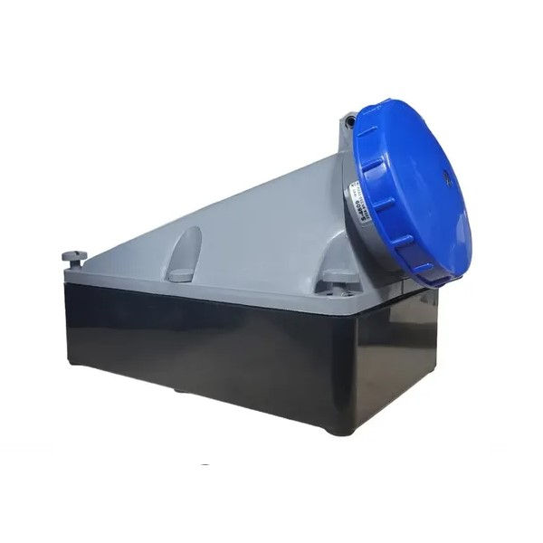 Tomada PVC 3P+T+PIL 6H Sobrepor Industrial 200A/220VCA com Tampa Azul Shock Tite IP67