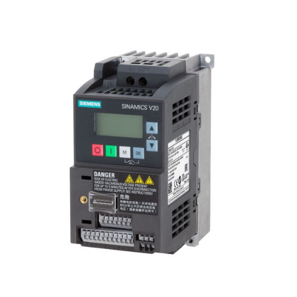 Inversor Frequência V20 1,00 CV/0,75 kW Serviço Pesado 4,2A com Filtro RFI Monofásico/Trifásico com Display LCD 220VCA 50/60 Hz IP20 MODBUS Rtu/Uss