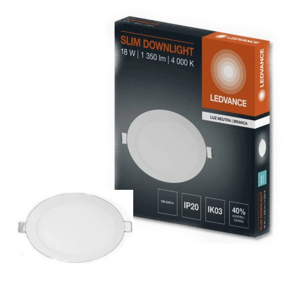 Painel Led Embutir 18W Alumínio Branco Redondo 221x20 mm 1350 lm 4000K Bivolt 20.000H