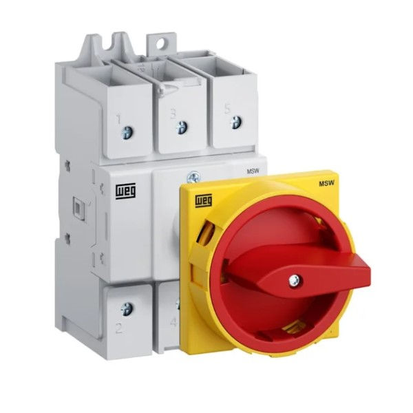Chave Seccionadora Rotativa MSW Tripolar 125A com Fixação para Base com Manopla Vermelha SOB Carga