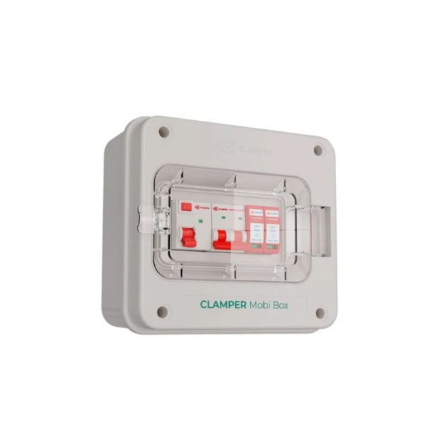 Caixa Proteção PVC para Carregador Veicular 8,0 kW com Visor Transparente com Disjuntor 40A Dr(a) e DPS(3) Cinza 220VCA (Fase/Fase)