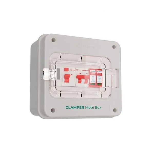 Caixa Proteção PVC para Carregador Veicular 8,0 kW com Visor Transparente com Disjuntor 40A Dr(a) e DPS(3) Cinza 220VCA (Fase/Fase) com Medidor