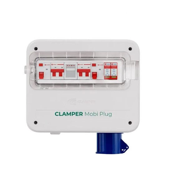 Caixa Proteção PVC para Carregador Veicular 8,0 kW com Visor Transparente com Disjuntor 40A Dr(a) e DPS(3) Cinza 220VCA (Fase/Fase) com Medidor 2 Tomadas Indus/Resi
