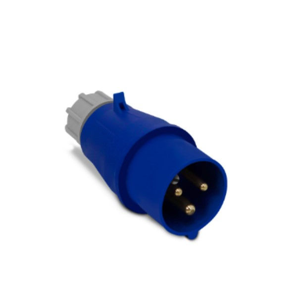 Plugue Industrial 2P+T 16A 220VCA Azul 6H PVC IP44