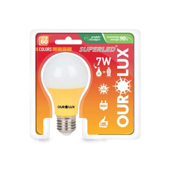 Lâmpada LED Pera 7W A60 E27 Bivolt Amarela 15.000H