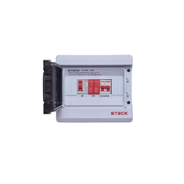 Caixa Proteção PVC para Carregador Veicular 7,5 kW com Visor Transparente com Disjuntor 40A Dr(a) e DPS(2) Cinza 220VCA (Fase/Fase)