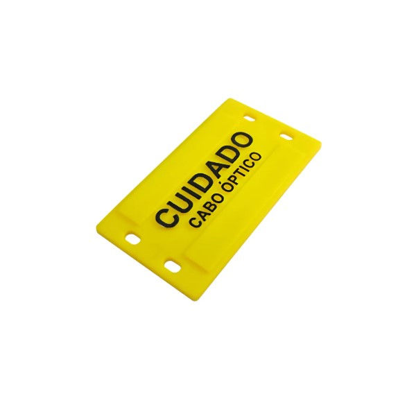 Placa Sinalização Cuidado Cabo Óptico Relevo PVC 50x90x3 mm Amarela