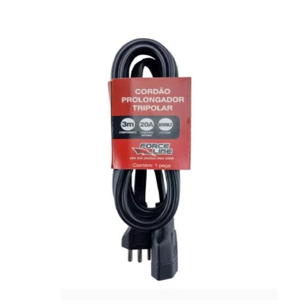 Extensão com 1 Tomada 2P+T 10A-250VCA 3x2,50 mm² 3 M Preto
