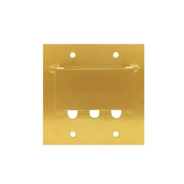 Placa Piso Unha Latão Escovado para 3 Tomadas RJ45/RJ11 4x4