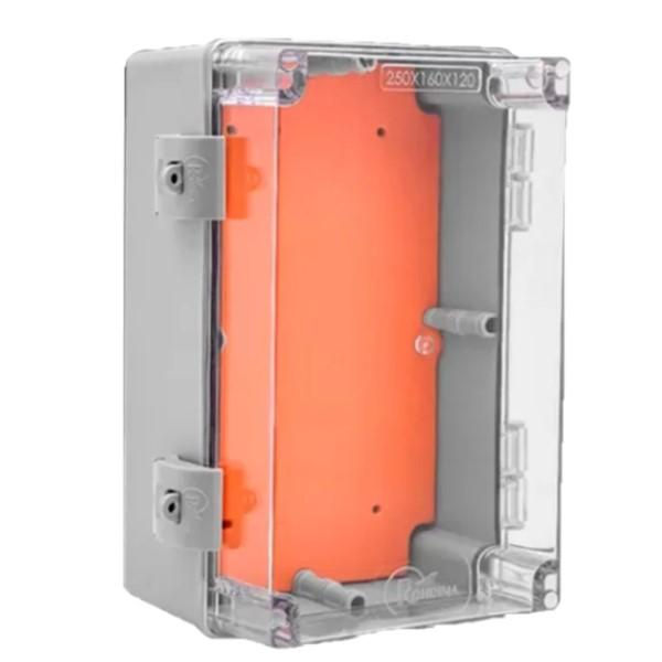 Quadro de Comando PVC 250x160x120 mm com Placa e Fecho Cinza IP68 Porta Transparente Rohdbox
