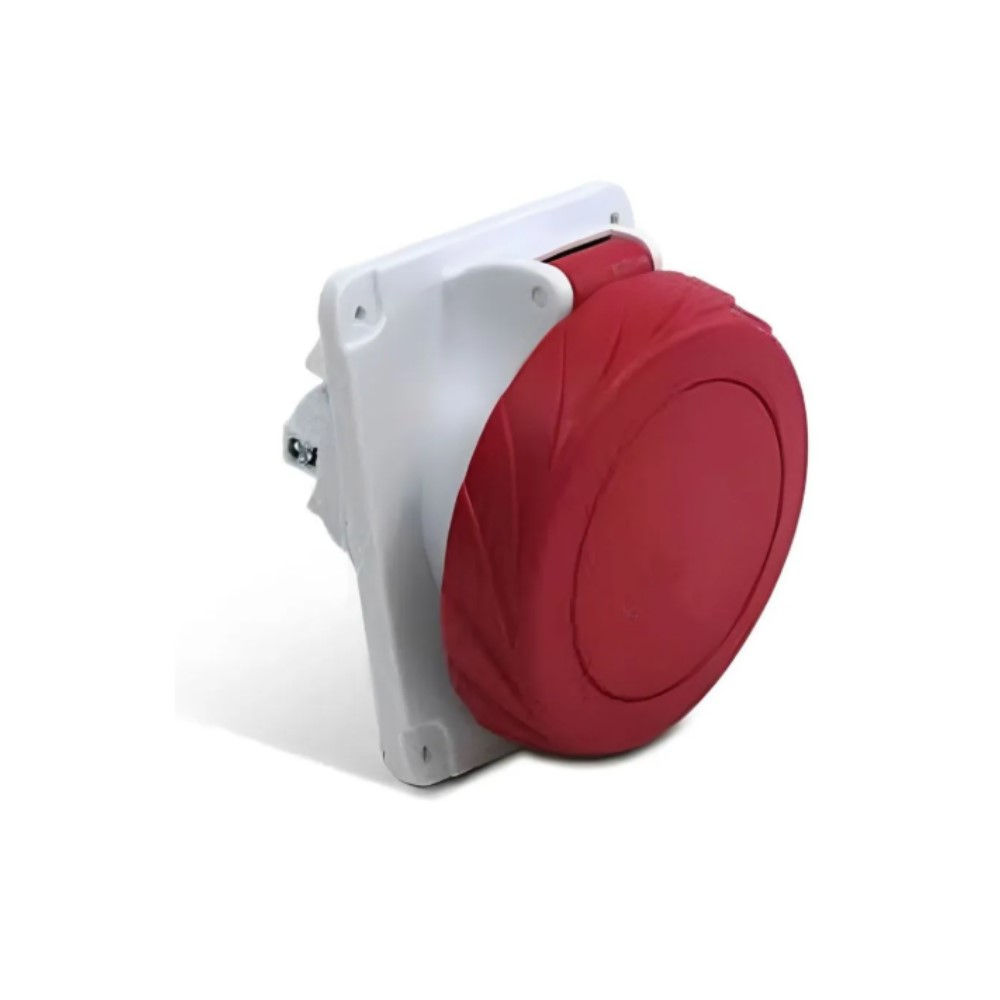 Tomada PVC 3P+T 6H Embutir Industrial 32A/380/415VCA com Tampa Vermelho Quasar IP67