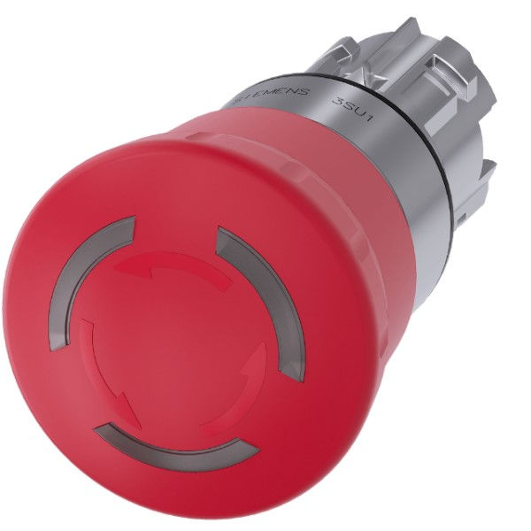 Cabeçote Metálico para Botão Cogumelo 22 mm Aro Cromado com Trava Gira Destrava 40 mm Iluminável Vermelho sem Elemento Contato