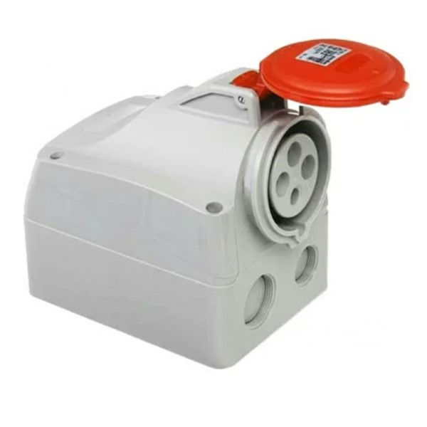 Tomada PVC 3P+T Sobrepor Industrial Tempra 32A/380/415VCA com Tampa Vermelha IP44