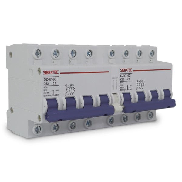 Chave Transferência Rede/Gerador Tetrapolar 63A Tipo Disjuntor para Trilho DIN com Carga