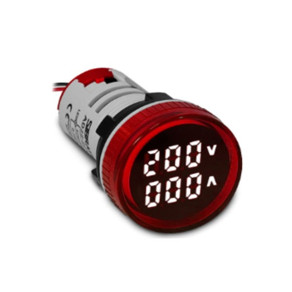 Voltímetro Amperímetro Digital 50-500VCA 0-100A 22 mm Vermelho