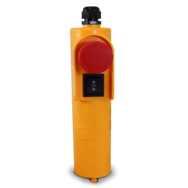 Caixa Botoeira Pendente Ponte Rolante PVC com Chave Gangorra 16A +Botao Emergência Laranja