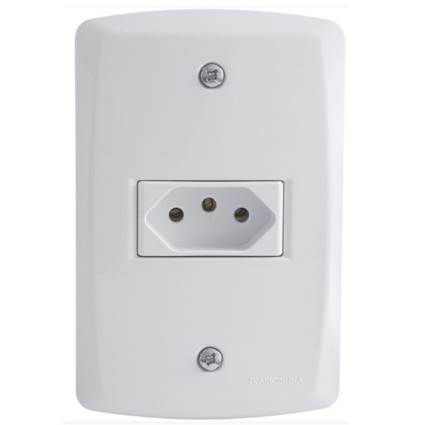 Tomada Embutir NBR 2P+T Simples Horizontal 4x2 10A/250VCA Branca Linha LUX2 com Placa