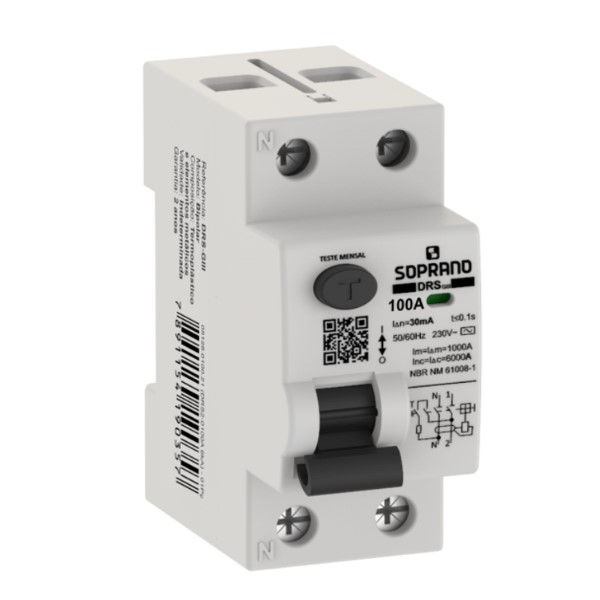 Interruptor dr Bipolar 6 KA 127/220VCA 100A 30 MA DIN Tipo AC Diferencial Residual para Barramento Pente Giii
