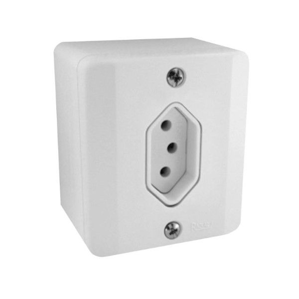 Tomada Embutir NBR 2P+T Sobrepor 10A/250VCA com Caixa Branco