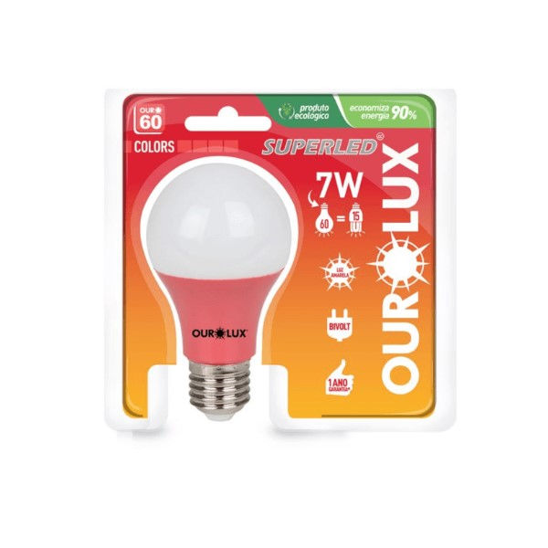 Lâmpada LED 7W A60 E27 Bivolt Vermelho 15.000H