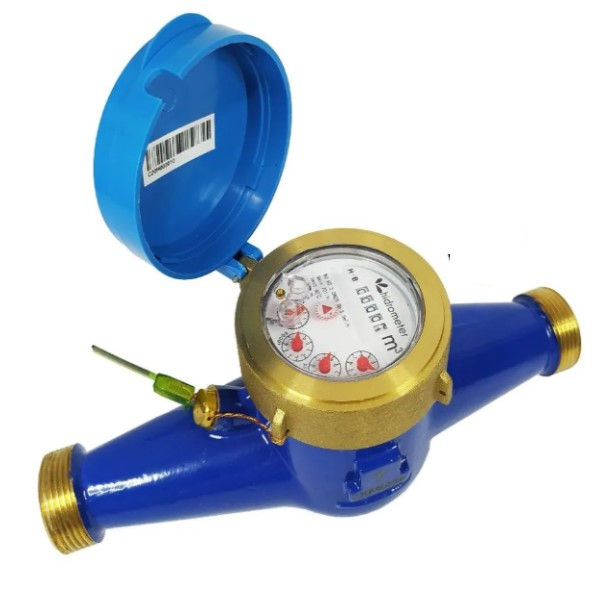Hidrômetro Corpo Liga Bronze Multijato Residencial 1" Vazão Máxima 6,3 m3/H para Telemetria PRE Equipado com Visor Plano com Conexões