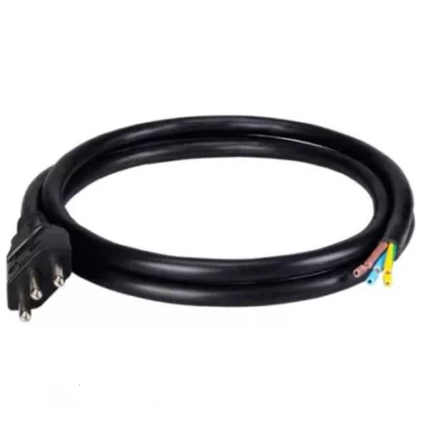 Extensão com 1 Tomada Fêmea 2P+T 20A-250VCA 3x2,50 mm² 0,5 M sem Plugue Macho Preta Cabo PP Decape de 30 mm e Desponte de 20 mm