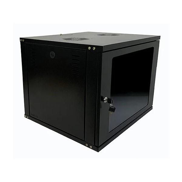 Mini Rack Parede Aço Carbono 19"X8UX670 mm Preto Porta Acrílico