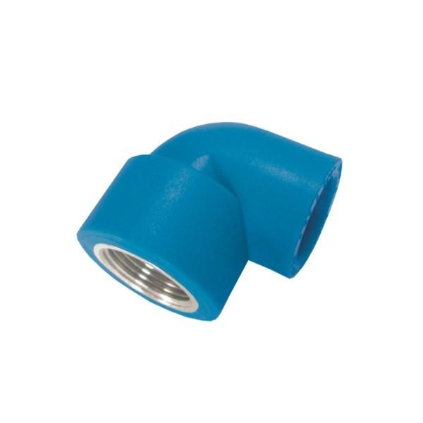 Joelho PPR 90G Fêmea com Inserto Metálico Transição 25 mmX1/2" Industrial Azul