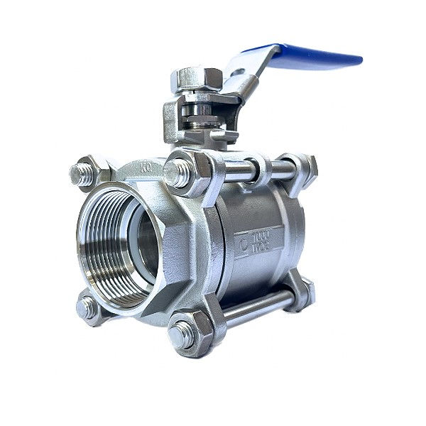 Válvula Aço INOX Esfera Tripartida Passagem Plena 1" com Alavanca com Rosca BSP