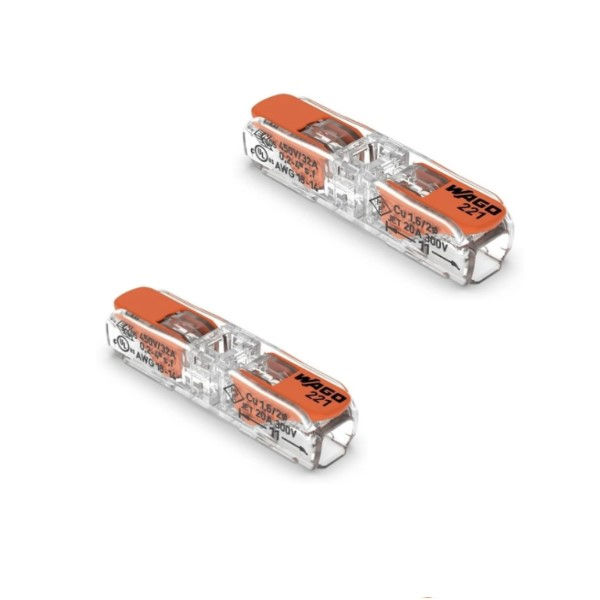 Conector Emenda Poliamida em Linha 0,2-4,0 mm² 85 Graus Transparente com Alavanca Laranja Flowpack com 2 Unidas