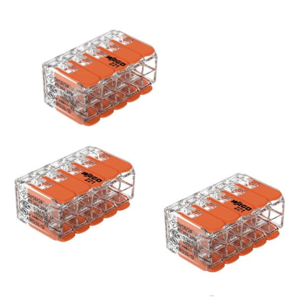 Conector Emenda Poliamida para 10 Cabos 0,2-4,0 mm² 85 Graus Transparente com Alavanca Laranja Flowpack com 3 Unidades