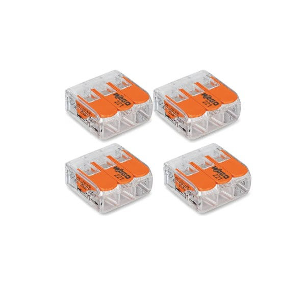 Conector Emenda Poliamida para 3 Cabos 0,14-4,0 mm² 85 Graus Transparente com Alavanca Laranja Flowpack com 4 Unidades