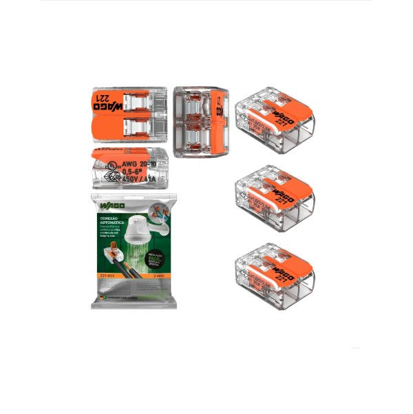 Conector Emenda Poliamida 0,5-6,0 mm² 85 Graus Transparente com Alavanca Laranja Flowpack com 3 Unidades