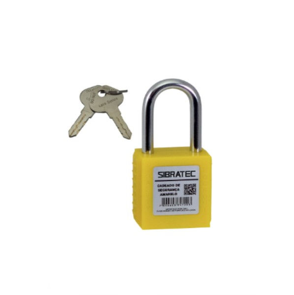 Cadeado Com Chave Haste INOX Corpo Plástico para Bloqueio Disjuntor Amarelo