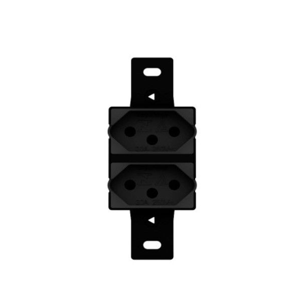 Tomada NBR 2P+T Dupla Embutir Horizontal 10A/250VCA 3 Funções Preta Linha Tradicional sem Placa (P/ Condulete)