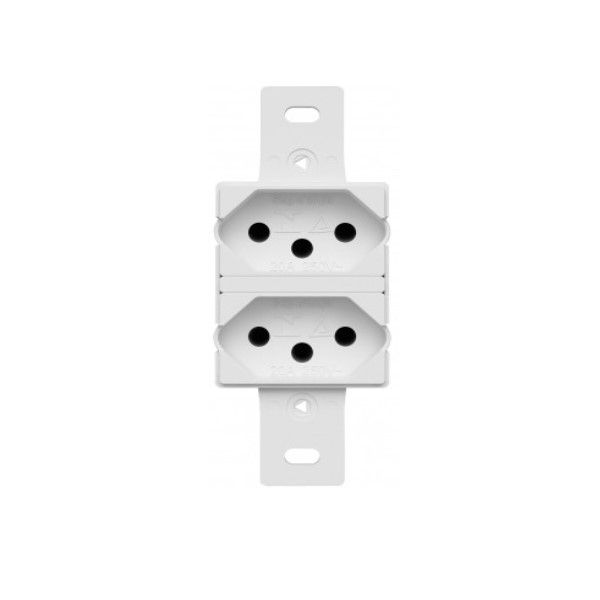 Tomada NBR 2P+T Dupla Embutir Horizontal 10A/250VCA 3 Funções Branca Linha Tradicional sem Placa (P/ Condulete)