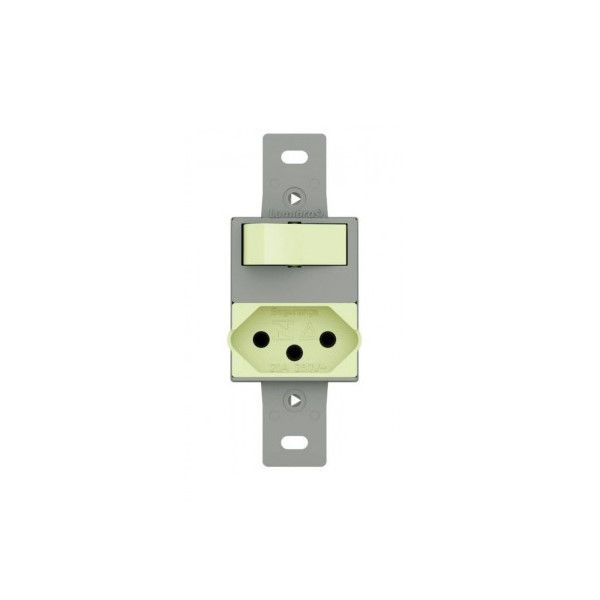 Interruptor Conjunto Embutir 1 Tecla Paralela + 1 Tomada 2P+T 10A/250VCA Fosforecente Linha Light sem Placa (p/Condulete)
