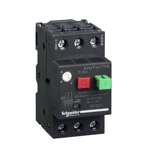 Disjuntor Motor Tripolar GZ1E 17,00-23,00A Classe 10 Acionamento para Botão Impulso DIN Tesys-e Conexão para Parafuso