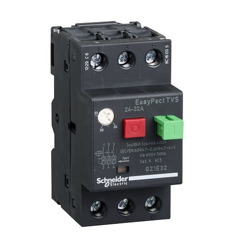 Disjuntor Motor Tripolar GZ1E 24,00-32,00A Classe 10 Acionamento para Botão Impulso DIN Tesys-e Conexão para Parafuso