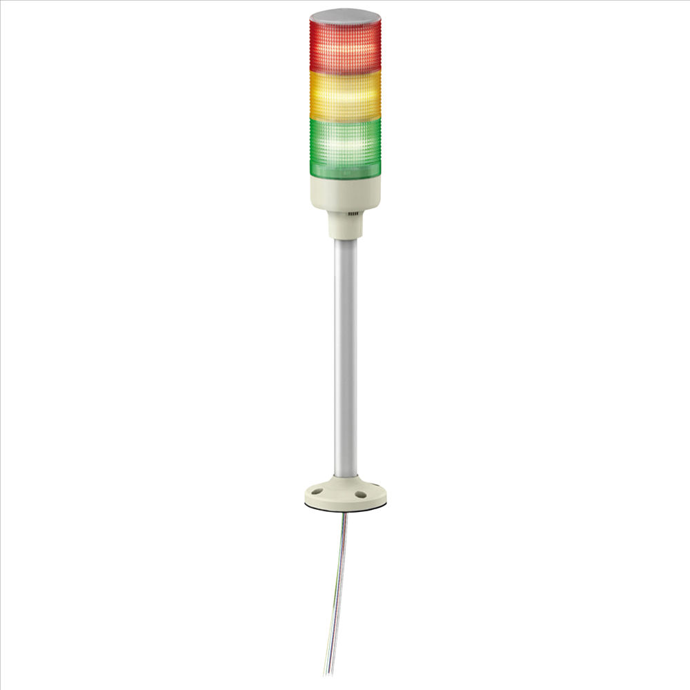 Coluna Luminosa PVC Torre Sonora com Buzzer com 3 Lentes 60 mm 24VCA/VCC Amarelo/Verde/Vermelho Luz Contínua Torre