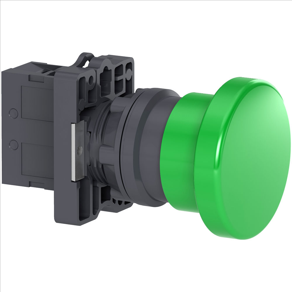 Botão Botão Emergência PVC Cogumelo 22,00 mm Verde Aro Preto com Elemento 1NA Opaco sem Trava 40 mm Schneider