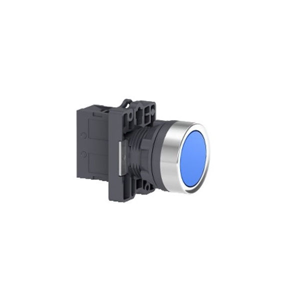 Botão Pulsador PVC Faceado 22MM Azul Aro Cromado Com Elemento 1NA Opaco Schneider Electric