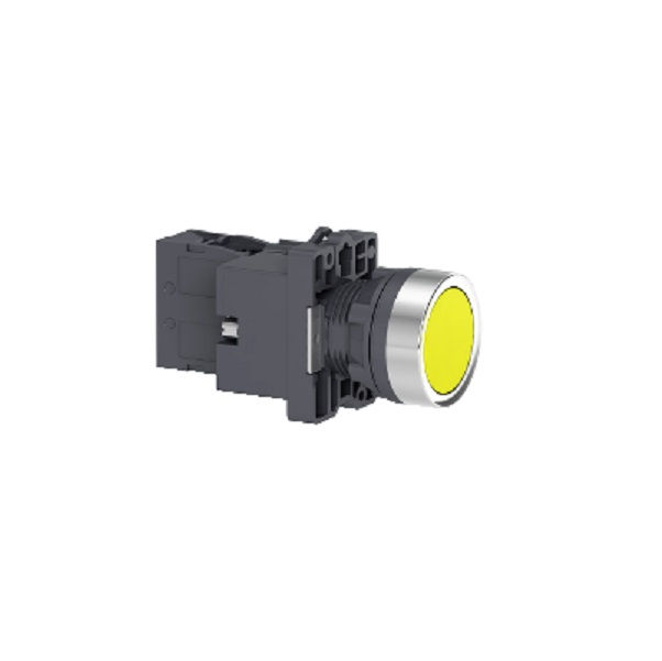 Botão Botão Pulsador PVC Faceado 22,00 mm Amarelo Aro Cromado com Elemento 1NA Luminoso com LED 24VCA/CC