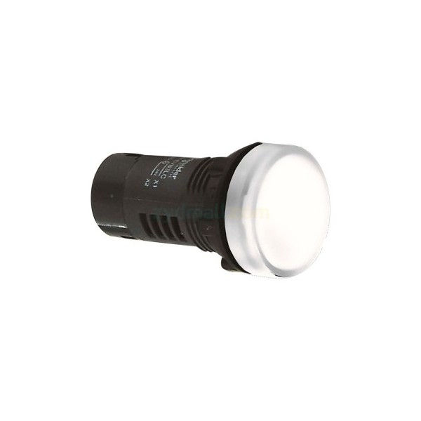 Sinaleiro Led PVC Monobloco Lente Lisa com LED 22 mm 24VCA/CC Branco
