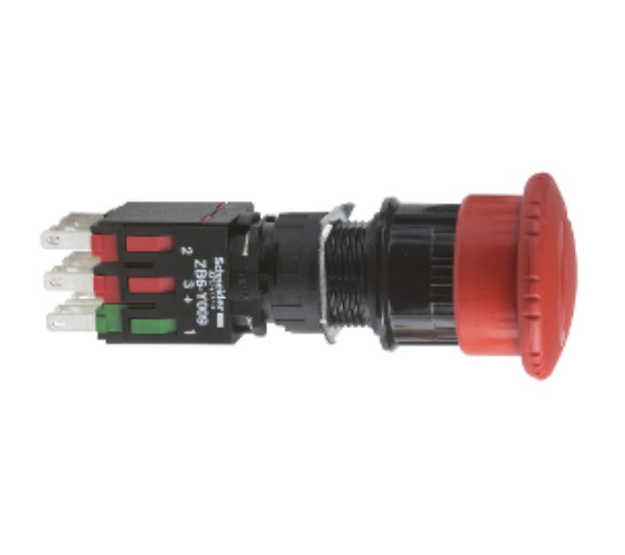 Botão Botão PVC Emergência 16,00 mm VM Aro Preto com Elem 1NA+2NF Opaco Gira Destrava