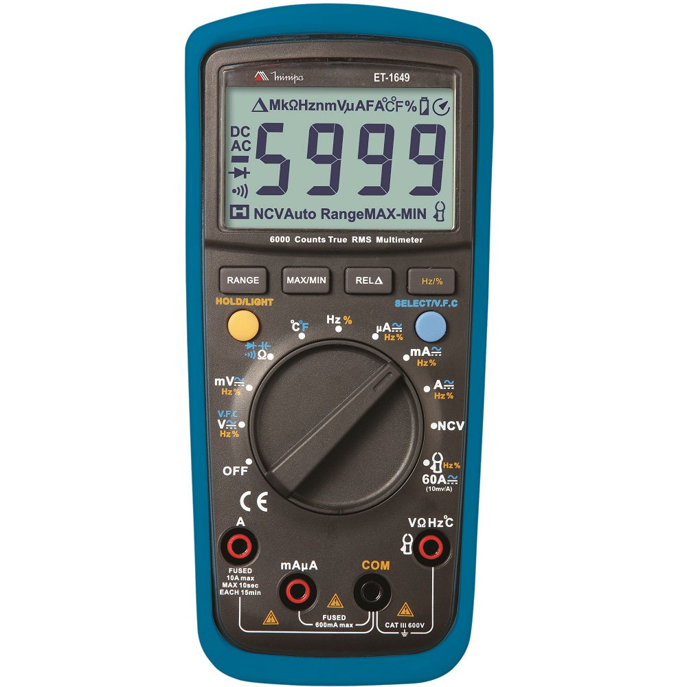 Medidor Multímetro Digital LCD 3.5/6 DIG Categoria III 600V 175x80x48,5 mm True RMS