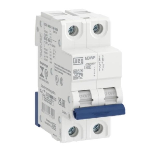 DISJUNTOR TERMOMAGNETICO FIXO BIPOLAR MDWP 20A 5KA 220VCA DIN 